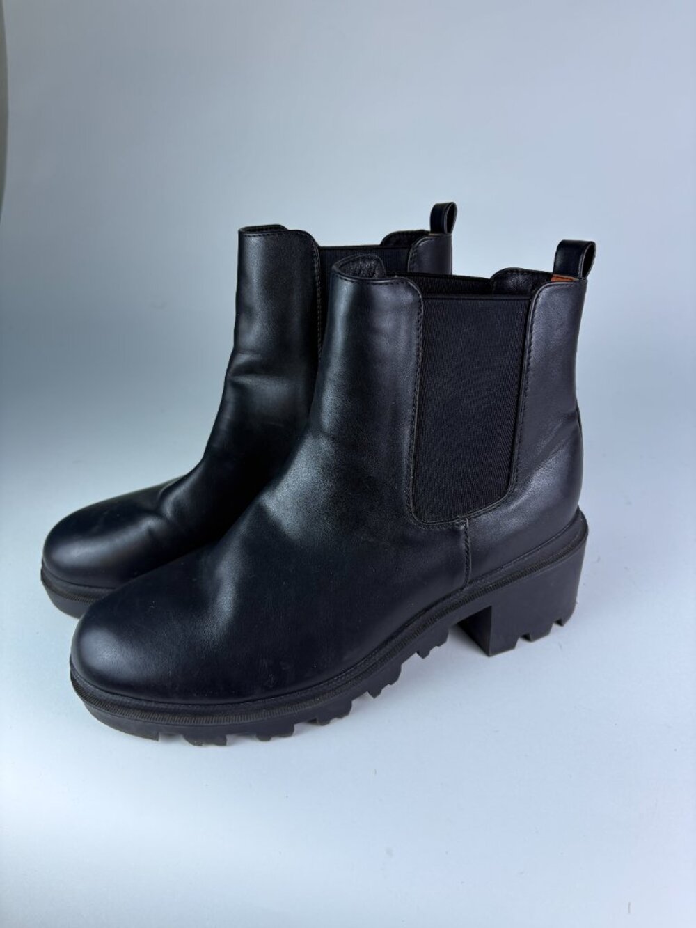 French Connection Janey Black Vegan Leather Lug Sole Chelsea Boots Size 11